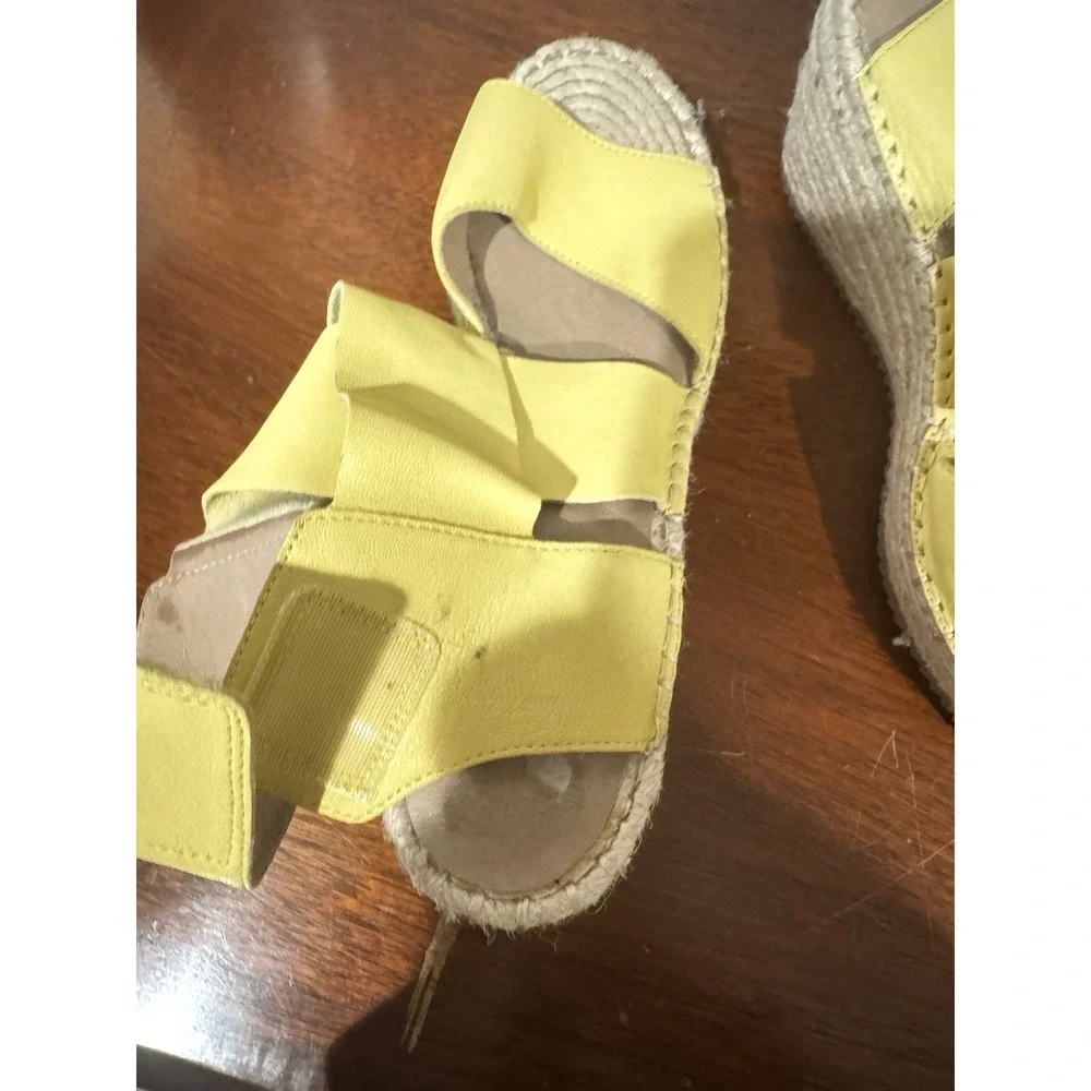 Eileen Fisher Yellow Wedge Sandals Leather Espadrille Criss Cross Women's Sz 9
